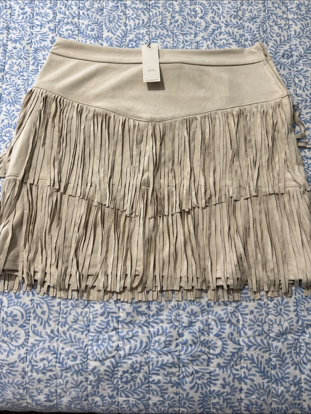 Francesca's Collections Taupe Fringe Mini Skirt